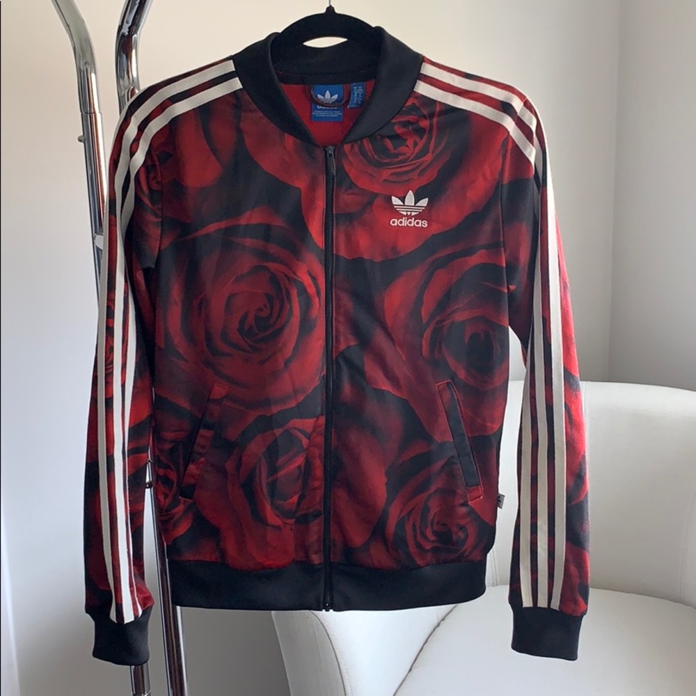 Adidas red floral track jacket